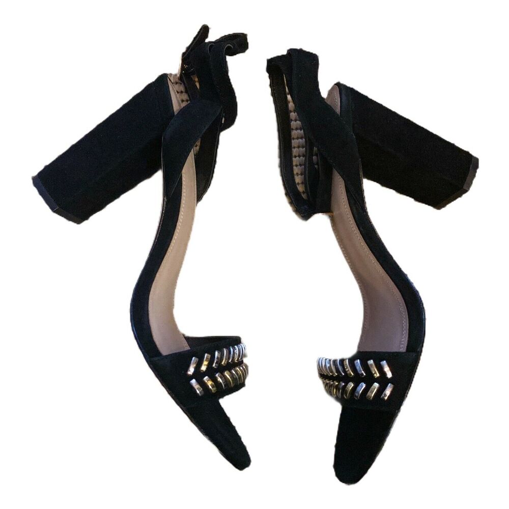 SANDRO PARIS Black Suede Sandals Gina Block Heels Studded Detail 40 / 9-9.5 NWB - Picture 10 of 11